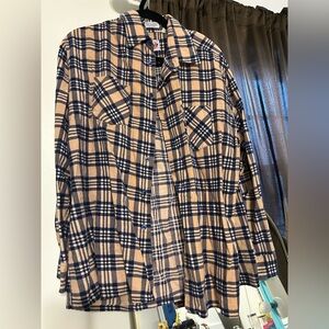 Dickies Tan and Blue Plaid Shirt Size xl